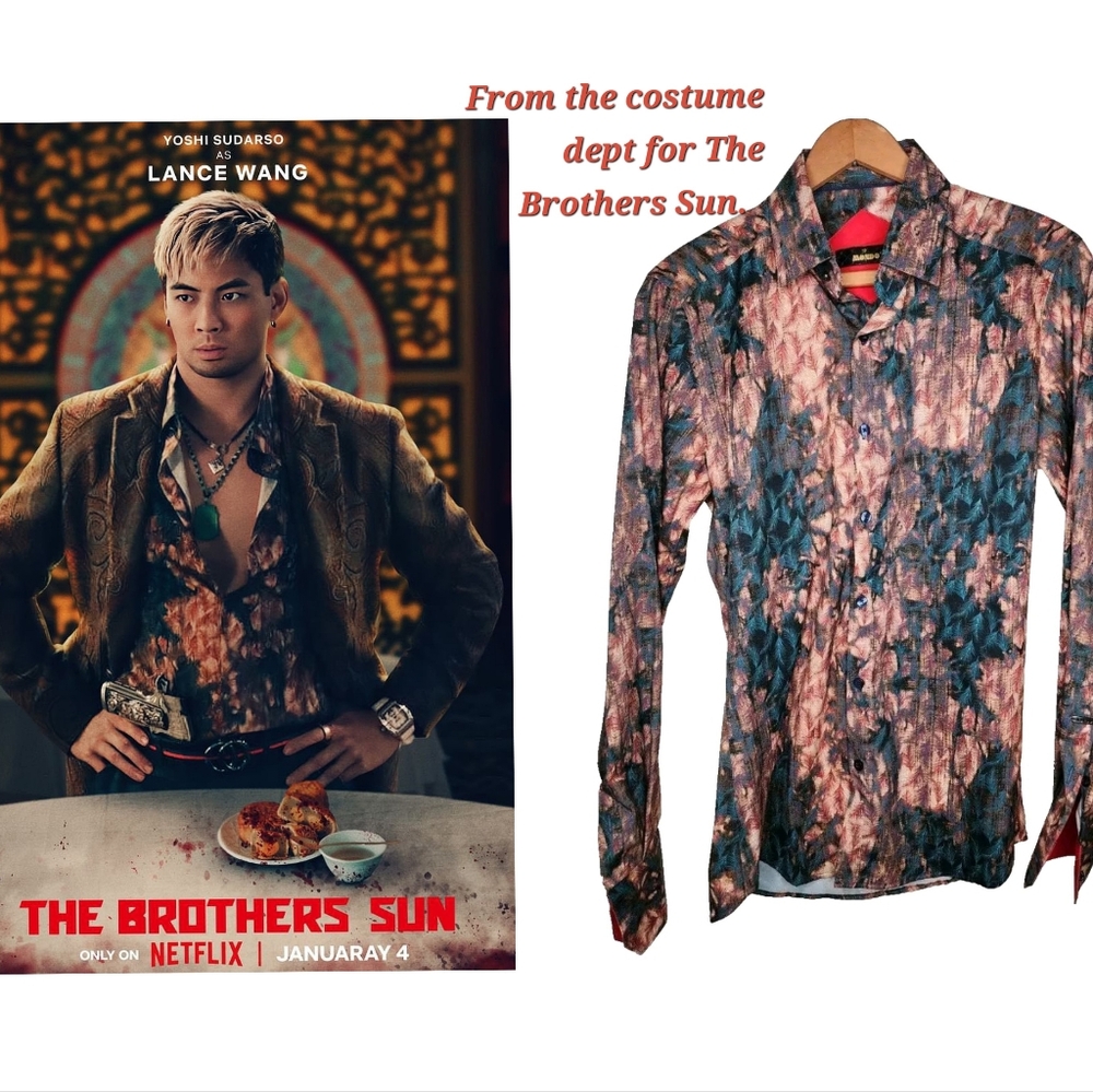 Mondo Leaf Print Silky Italian Dress Shirt Size M/L